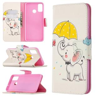 For Huawei Honor 9X Lite Colored Drawing Pattern Horizontal Flip Leather Case with Holder & Card Slots & Wallet(Umbrella and Elephant)