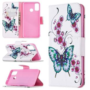 For Huawei Honor 9X Lite Colored Drawing Pattern Horizontal Flip Leather Case with Holder & Card Slots & Wallet(Peach Blossom and Butterfly)