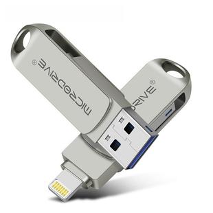 MicroDrive 2 In 1  8 Pin + USB 2.0 Portable Metal USB Flash Disk, Capacity:512GB(Silver)