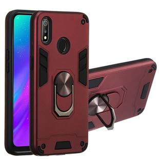 For OPPO Realme 3 2 in 1 Armour Series PC + TPU Protective Case with Ring Holder(Wine Red)