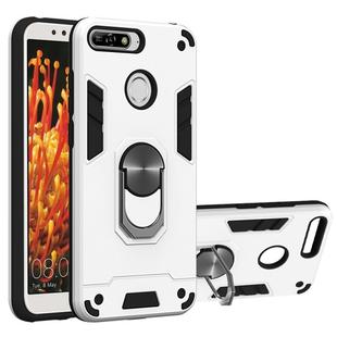 For Huawei Y6 (2018) 2 in 1 Armour Series PC + TPU Protective Case with Ring Holder(Silver)