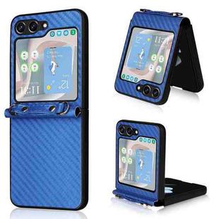 For Samsung Galaxy Z Flip5 Carbon Fiber Texture Phone Case with Lanyard(Blue)