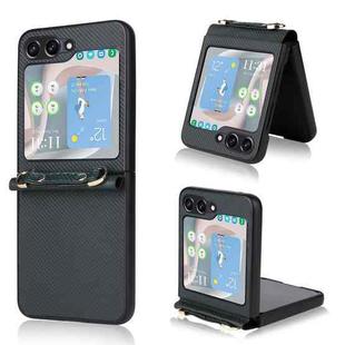 For Samsung Galaxy Z Flip5 5G PU Leather PC Phone Case with Lanyard(Dark Green)