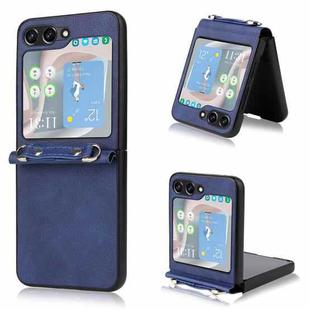 For Samsung Galaxy Z Flip5 5G Lambskin Texture Leather Phone Case with Lanyard(Blue)