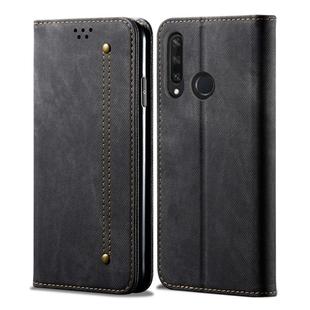 For Huawei Y6P Denim Texture Casual Style Horizontal Flip Leather Case with Holder & Card Slots & Wallet(Black)