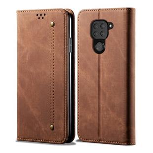 For Xiaomi Redmi Note 9 Denim Texture Casual Style Horizontal Flip Leather Case with Holder & Card Slots & Wallet(Brown)