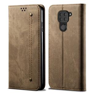 For Xiaomi Redmi Note 9 Denim Texture Casual Style Horizontal Flip Leather Case with Holder & Card Slots & Wallet(Khaki)