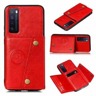 For Huawei Honor 30 Double Buckle PU + TPU Shockproof Magnetic Protective Case with Card Slot(Red)