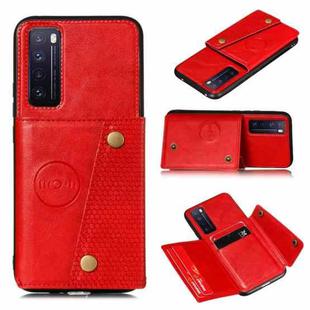 For Huawei Honor 30 Pro Double Buckle PU + TPU Shockproof Magnetic Protective Case with Card Slot(Red)