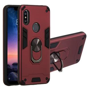 For Xiaomi Redmi Note 6 / Note 6 Pro 2 in 1 Armour Series PC + TPU Protective Case with Ring Holder(Wine Red)