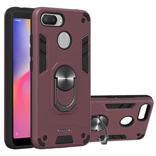 For Xiaomi Redmi 6 (Perforated) 2 in 1 Armour Series PC + TPU Protective Case with Ring Holder(Wine Red)