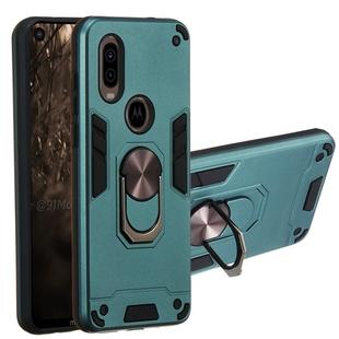 For Motorola Moto P40 2 in 1 Armour Series PC + TPU Protective Case with Ring Holder(Dark Green)