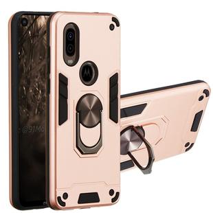 For Motorola Moto P40 2 in 1 Armour Series PC + TPU Protective Case with Ring Holder(Rose Gold)
