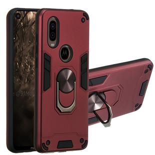 For Motorola Moto P40 2 in 1 Armour Series PC + TPU Protective Case with Ring Holder(Wine Red)