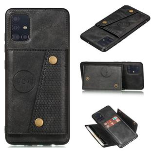 For Samsung Galaxy A31 Double Buckle PU + TPU Shockproof Magnetic Protective Case with Card Slot(Black)
