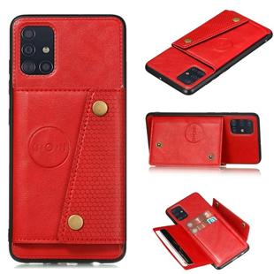 For Samsung Galaxy A31 Double Buckle PU + TPU Shockproof Magnetic Protective Case with Card Slot(Red)