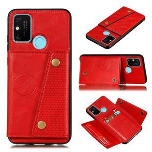 For Samsung Galaxy A21s Double Buckle PU + TPU Shockproof Magnetic Protective Case with Card Slot(Red)