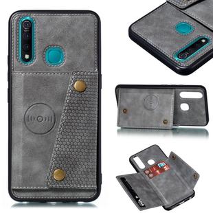 For vivo Y19 Double Buckle PU + TPU Shockproof Magnetic Protective Case with Card Slot(Grey)