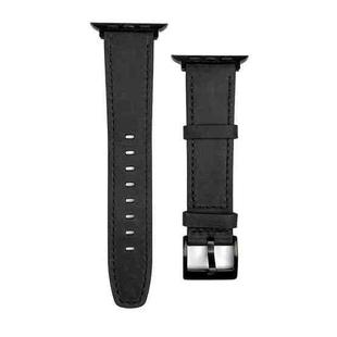 For Apple Watch SE 44mm Retro Texture Leather Watch Band(Black)