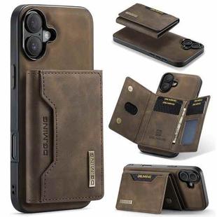 For iPhone 16 DG.MING M2 Series 3-Fold Card Bag Wallet Leather Phone Case(Coffee)