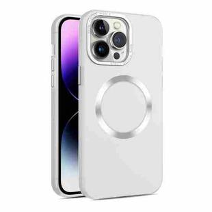 For iPhone 15 Pro Max CD Texture MagSafe Frosted Translucent Phone Case(White)