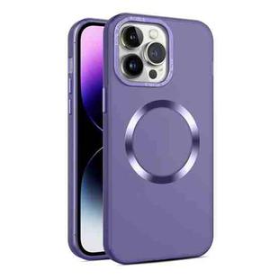 For iPhone 14 Pro CD Texture MagSafe Frosted Translucent Phone Case(Dark Purple)