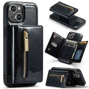 For iPhone 15 DG.MING M3 Series Glitter Powder Card Bag Leather Phone Case(Black)