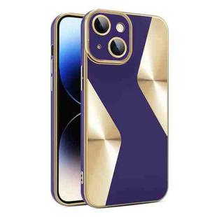 For iPhone 14 Plus S-shaped CD Pattern Electroplated TPU Phone Case with Lens Film(Dark Purple)