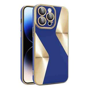 For iPhone 14 Pro Max S-shaped CD Pattern Electroplated TPU Phone Case with Lens Film(Dark Blue)