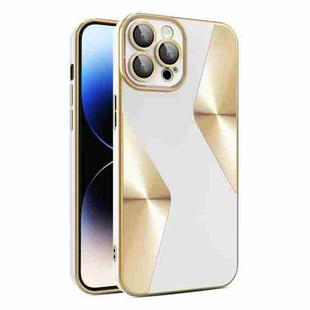 For iPhone 12 Pro S-shaped CD Pattern Electroplated TPU Phone Case with Lens Film(White)