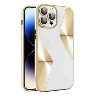 For iPhone 11 Pro Max S-shaped CD Pattern Electroplated TPU Phone Case with Lens Film(White)