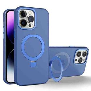 For iPhone 15 Pro MagSafe Metal Holder Frosted Translucent Phone Case(Royal Blue)