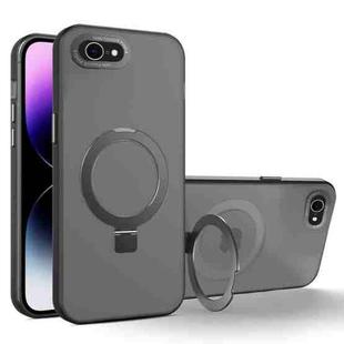 For iPhone SE 2022 / 2020 / 8 / 7 MagSafe Metal Holder Frosted Translucent Phone Case(Black)