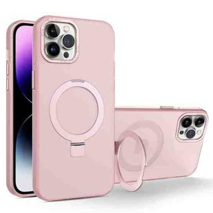 For iPhone 11 Pro Max MagSafe Metal Holder Frosted Translucent Phone Case(Pink)