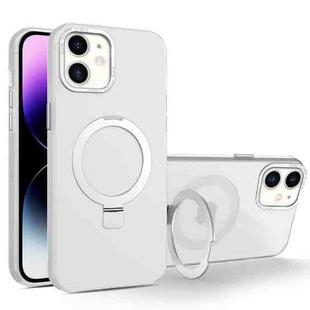 For iPhone 11 MagSafe Metal Holder Frosted Translucent Phone Case(White)