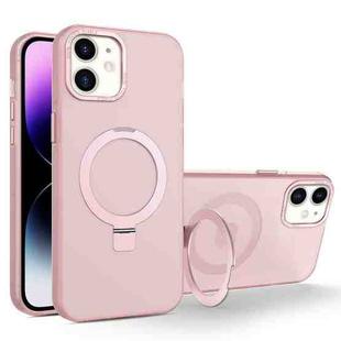 For iPhone 11 MagSafe Metal Holder Frosted Translucent Phone Case(Pink)