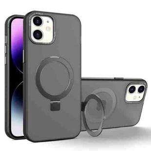 For iPhone 11 MagSafe Metal Holder Frosted Translucent Phone Case(Black)