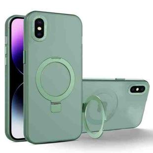 For iPhone XS / X MagSafe Metal Holder Frosted Translucent Phone Case(Green)