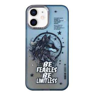 For iPhone 12 Aurora Series Painted Pattern Phone Case(Black Wolf)