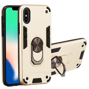 For iPhone X / XS 2 in 1 Armour Series PC + TPU Protective Case with Ring Holder(Gold)