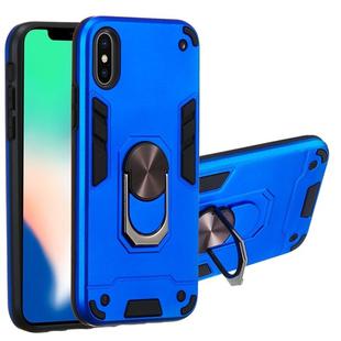 For iPhone X / XS 2 in 1 Armour Series PC + TPU Protective Case with Ring Holder(Dark Blue)