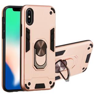 For iPhone X / XS 2 in 1 Armour Series PC + TPU Protective Case with Ring Holder(Rose Gold)