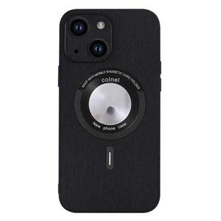 For iPhone 15 Cloth Texture MagSafe Magnetic PU Phone Case(Black)