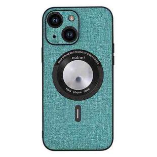 For iPhone 15 Cloth Texture MagSafe Magnetic PU Phone Case(Light Green)
