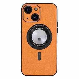 For iPhone 15 Cloth Texture MagSafe Magnetic PU Phone Case(Orange)