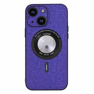 For iPhone 15 Cloth Texture MagSafe Magnetic PU Phone Case(Purple)