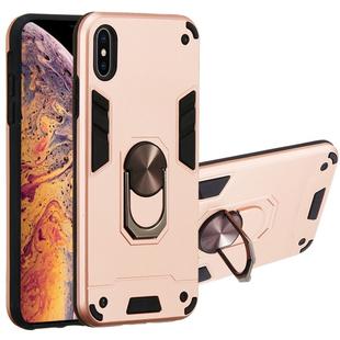 For iPhone XS Max 2 in 1 Armour Series PC + TPU Protective Case with Ring Holder(Rose Gold)