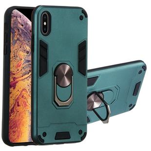 For iPhone XS Max 2 in 1 Armour Series PC + TPU Protective Case with Ring Holder(Dark Green)