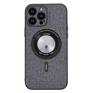 For iPhone 15 Pro Cloth Texture MagSafe Magnetic PU Phone Case(Grey)