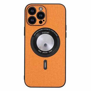 For iPhone 15 Pro Cloth Texture MagSafe Magnetic PU Phone Case(Orange)